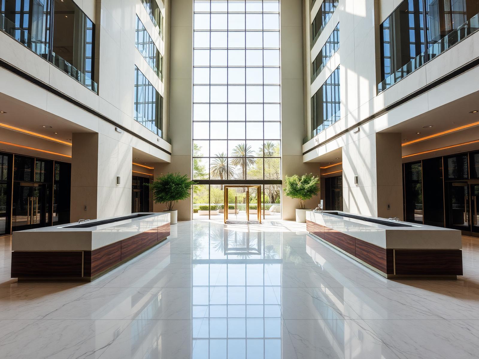 Lobby corporativo de alto padrão em São Paulo — gestão de obras comerciais